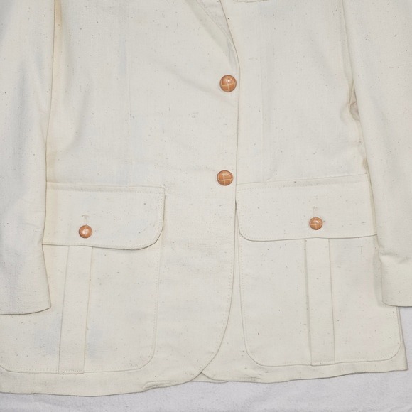 Vintage 70s Men Off White Fleck Textured Safari Blazer Jacket 36 Utility Coat - Picture 6 of 11